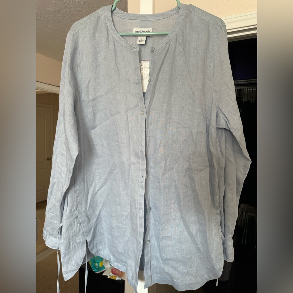 Peck & Peck Soft Gray Linen Blouse